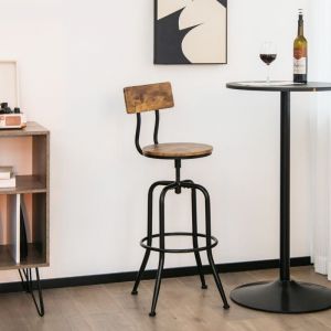 2 Tabourets de bar Style Industriel Hauteur Réglable de 69 à 76 cm avec Dossier et Repose-Pieds Cadre en Métal Tabouret pour Pub Bistrot design in