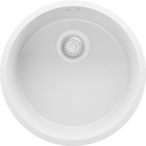 Primagran - Evier cuisine Granit Rond 46x46cm, Evier 1 bac + Kit de Vidage, Lavabo Cuisine au meuble 50cm - La Valette Slim, Tout Blanc