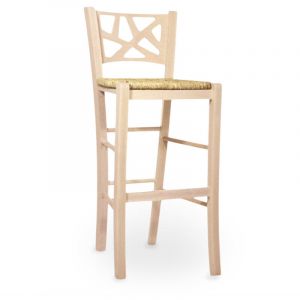 Tabouret de bar Sissy en bois brut &agrave; peindre, hauteur 73 cm, avec assise en paille