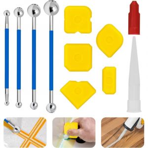 Kit de lisseur &agrave; joints en silicone avec boule m&eacute;tallique Outils de joint en silicone pour carrelage cuisine salle de bain 13 pi&egrave;ces