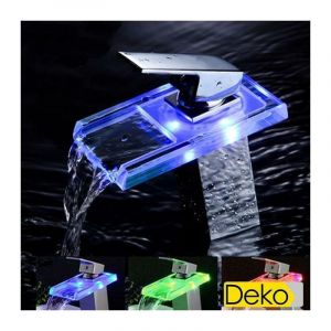 iDeko&reg; Robinet salle de bain lavabo Mitigeur cascade en verre LED 3 couleur LED