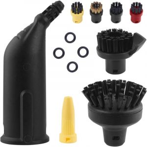 Applicable Kit Brosse Ronde et Embout Buse Accessoires pour Nettoyeur Vapeur K&auml;rcher SC1 SC2 SC3 SC4 SC5, Buse Rallong&eacute;e Noire, Grande Brosse Ronde
