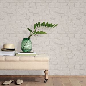 Bricoflor - Papier peint imitation pierre beige tendance | Tapisserie brique beige moderne idéale salon | Papier peint brique intissé chambre