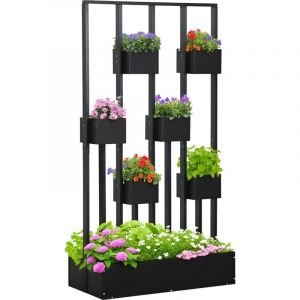Jardini&egrave;re sur&eacute;lev&eacute;e en bois avec support grimpant pour potager, fleurs ou aromates, dimensions 90 x 45 x 170 cm