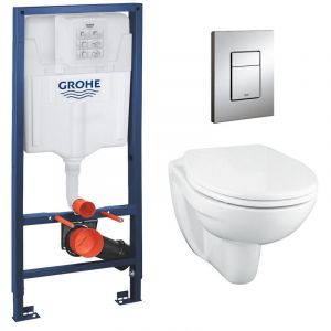 Grohe Pack WC Rapid SL + cuvette suspendue sans bride Porcher + plaque Grohe Skate Cosmopolitan chrome (RapidSL-PorcherRimless)
