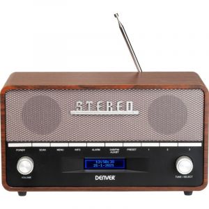 [JAMAIS UTILISE] Denver Denver DAB Radio - Retro Radio XL - DAB+/ FM Radio - Bluetooth - Dimmable - 100W - Batteries & secteur - DAB36 - Bois