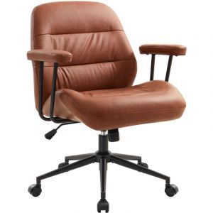 IWMH Chaise de bureau, Fauteuil pivotante ergonomique avec accoudoirs amovibles, Siege en cuir PU r&eacute;glable -Marron