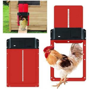 Kit de porte de poulailler automatique, porte de poulailler automatique à piles avec minuterie et capteur de lumière (rouge) - Ymyny