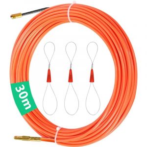 30M Aiguille Electricien,Tire Fils Electrique Aiguille Nylon,&phi;4mm Tire Fil Electrique avec 3 T&ecirc;te Flexible de Guidage Aiguille Tire Fil Enfileur pour