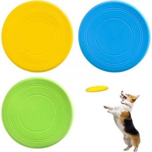 Lot de 3 frisbee pour chien - Disque volant pour chien - Soucoupe volante en caoutchouc naturel souple - Pour s'amuser en ext&eacute;rieur - 17,8 cm (jaune,