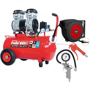 PRODIF Pack Compresseur Super Silent SIL850 50L 2CV + Enrouleur EN 20 + Soufflette + Poign&eacute;e de Gonflage