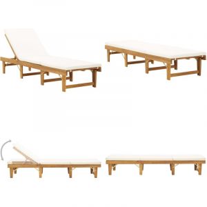 Chaise longue pliante avec coussin Bois d'acacia solide - Chaise Longue Pliante - Transat - Mobilier De Jardin - Chaise Lounge - Relax - Home & Living
