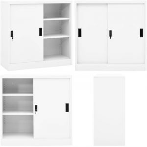 Armoire de bureau avec porte coulissante Blanc 90x40x90cm Acier - Armoire De Bureau - Meuble De Rangement - Classeur - Armoire M&eacute;tallique - Armoire