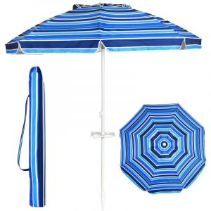 Parasol de Plage Inclinable avec M&acirc;t D&eacute;montable et Pieds &agrave; Vrille, Parapluie de Soleil &agrave; 8 Baleines R&eacute;sistant en Fibre de Verre, Lucarne pour Jardin,