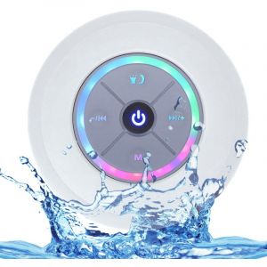 Mini enceinte sans fil Bluetooth pour douche, étanche IPX4, portable. Avec lumière LED, radio FM, son stéréo puissant, microphone pour appels mains