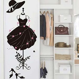 ZVD - Stickers Muraux Porte Placard Adulte Noir Robe Pissenlit Et Papillon Agapanthe En Cristal Beaut&eacute; Dressing Mural Pour La Chambre &agrave; Coucher