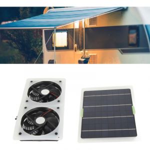 Decdeal Kit de ventilateur de panneau solaire 100W 12V, &eacute;tanche, Portable, double ventilateur d'extraction, ensemble de panneaux solaires pour serre