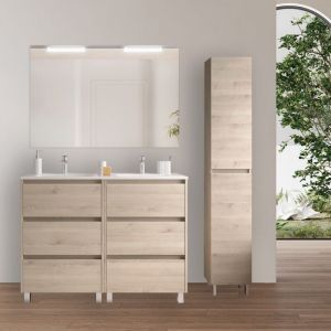 Meuble de salle de bain sur pied 120 cm en bois naturel avec vasque int&eacute;gr&eacute; - Nova - Standard