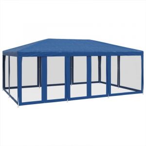 Tonnelle de jardin，Tente de f&ecirc;te avec 10 parois lat&eacute;rales en maille bleu 6x4m PEHD CFW310778