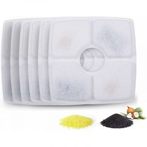 Filtre &agrave; eau pour abreuvoir pour chat, recharge carr&eacute;e, filtre &agrave; eau avec charbon actif et r&eacute;sine pour abreuvoir, 6 pi&egrave;ces