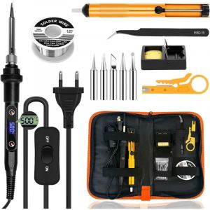 NOLUXA Fer &agrave; Souder Kit 80W Temp&eacute;rature R&eacute;glable 180-500&deg;C Electronique de Precision avec Interrupteur ON/OFF, 5 Conseils de soudage etc.