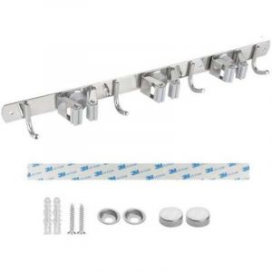 Porte Balai Mural, Acier Inoxydable, Porte Balai Adh&eacute;sif avec Crochet, Armoire &agrave; Balai Multifonctionnelle pour Cuisine, Jardin, Salle de Bains,
