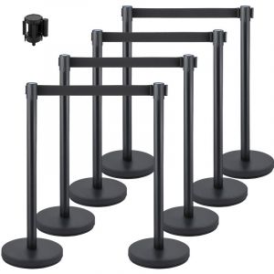 Poteau de Guidage, 8 Pcs Poteaux de Separation avec 2 m Ceinture Noire, Barriere Retractable Durable Balisage Stable en Acier Inoxydable, pour Hotel