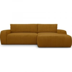 Canapé d'angle droit convertible 3 places en velours côtelé jaune moutarde - Sonny