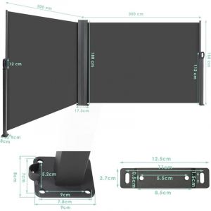Liferun - Store Latéral, Auvent Latéral Extensible,Paravent Exterieur Retractable,Brise Vue,Coupe-Vent,Imperméable,Protection Solaire,Gris (180 x 600
