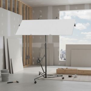 Lève-panneaux, lève-plaque de plâtre XXL pliable en acier gris pour plaques de plâtre jusqu'à 68 kg – hauteur réglable 180–470 cm, largeur extensible