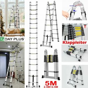 Dayplus - Alu échelle télescopique extensible 5.0m haute échelle télescopique 150kg stable professionnel nouveau