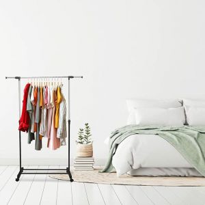 Porte V&ecirc;tement avec Roulette Penderie Portant Modulable Mobile Inox Support
