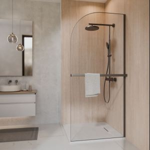Schulte paroi de douche &agrave; l'italienne, 90x200 cm, paroi de douche fixe arrondie, Walk In r&eacute;versible, verre transparent 6 mm, porte-serviettes, inox