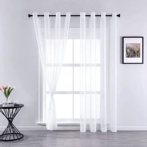 2PCS 140160cm Rideau Voilage - Double Panneaux Rideau en Voile Tulle avec Oeillets Draperies Souple Moderne pour D&eacute;coration Maison