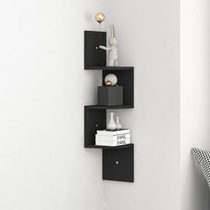 Yoleo - tagère Flottante à 3 Niveaux, Étagère d'angle Murale Multicouche, Étagère en Zig zag, Étagère décorative - 82cm Noir