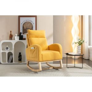 Okwish - Fauteuil à bascule vintage avec revêtement en tissu peluche et siège rembourré, jaune