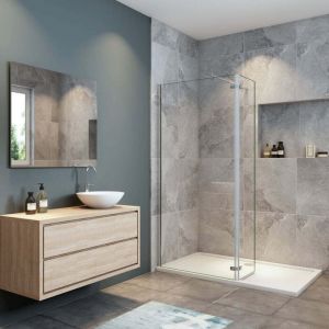 Ocean Sanitaire - Oc&eacute;an Paroi De Douche 120x200cm+40x200cm Paroi Avec Un Retour Verre Anticalcaire