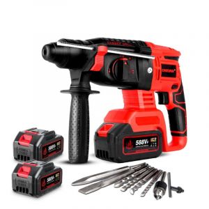 Marteau Perforateur Sans Fil, 850W perforateur burineur Brushless, 4 Fonctions, sds-plus, 2x 3,0Ah Batteries,10PCS kit d'accessoires - Onevan