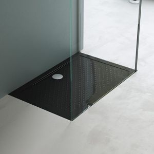 Mai&mai - Receveur de Douche Noir Bac &agrave; Douche 80x120x4cm en Acrylique Anti-Glisse Carr&eacute; Extra Plat avec Bonde Lucia02AR+A2
