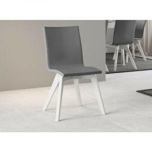 Chaise moderne simili cuir gris et pieds bois fr&ecirc;ne blanc Julak