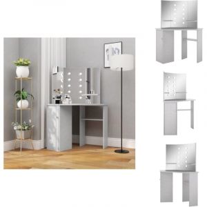 Coiffeuse d'angle avec LED Gris béton 111x54x141,5 cm - Coiffeuse - Meuble Salle De Bain - Dressing - Vanity - Miroir