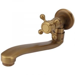 Robinet de jardin Antique avec bec &eacute;tendu, antigel, montage mural en cuivre, robinet d'eau froide simple pour le lavage, bec rond