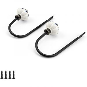 Crochet Mural a Visser, 2 Pi&egrave;ces Patere C&eacute;ramique Bleue et Blanche, Patere Murale Bronze Antique, Crochet Porte Manteau pour D&eacute;corer et Accrocher