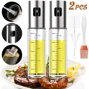 Vaporisateur d'huile et de vinaigre,2PCS Pulv&eacute;risateur d'huile 100ml,avec 1 Brosse et 1 Entonnoir 1 Brosse &agrave; huile,pour Cuisine/BBQ
