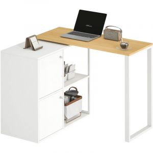Bureau d'angle pivotant &agrave; 360&deg; avec 2 placards de rangement et 2 &eacute;tag&egrave;res ouvertes, id&eacute;al pour les petits espaces, bureau ou salon, 150 x 40 x 75 cm,