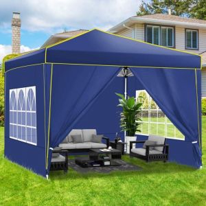 Barnum pliant 3 x 3 m, Tente pliable avec 4 parois, Imperméable Réglable Anti-UV Tonnelle avec Sac, Bleu ciel