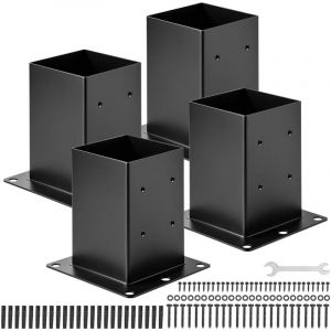 VEVOR Support de Poteau Bois 140x140 mm, Base de Poteau, Lot de 4, Taille Interne 142x142 mm, en Acier au Carbone Robuste, Ancrage de Poteaux Stable