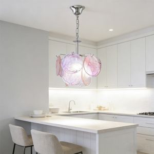 Lustre coquillage rose, lumi&egrave;re blanche, douille E14, luminaire d&eacute;coratif d'int&eacute;rieur, cha&icirc;ne ajustable de 150 cm, hauteur r&eacute;glable, diam&egrave;tre 32 cm
