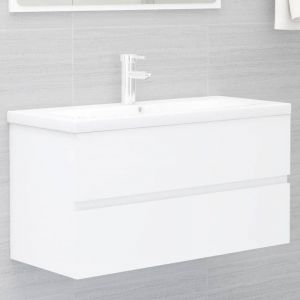 Bonnevie - Meuble sous lavabo Meuble sous vasque - Blanc 90x38,5x45 cm Agglom&eacute;r&eacute; BV107494
