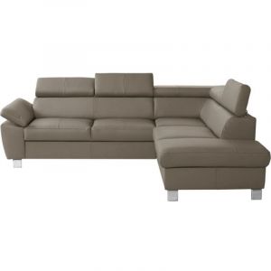Venesetti - Canap&eacute; d'angle en cuir italien de luxe 5 places lutece taupe, angle droit - Taupe